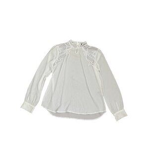 Ivanka Trump White Long Sleeve Blouse With Lace Accents & Button Cuffs S/P